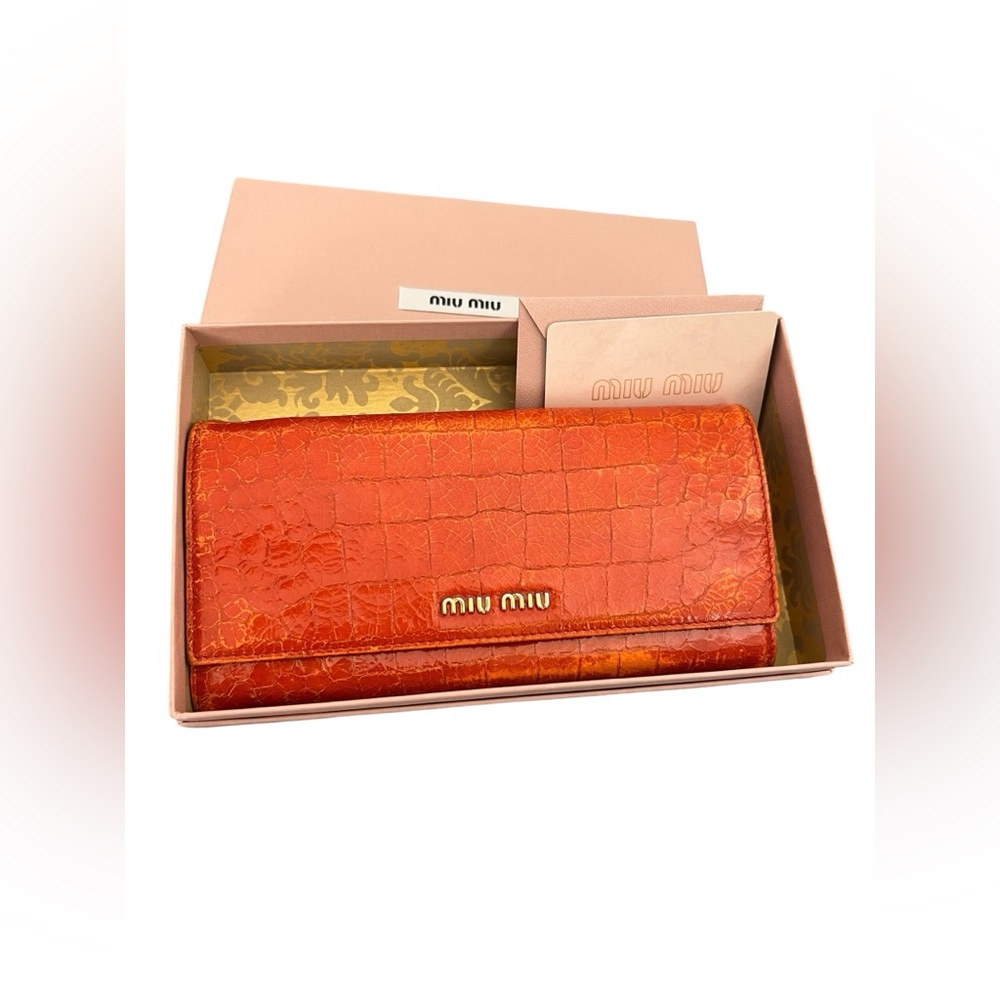 MIU MIU Croc Embossed Leather Long Wallet